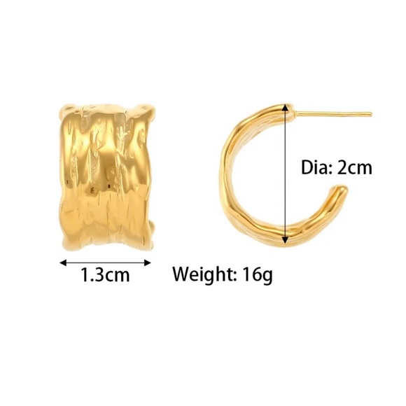 New Wide Hoop 18K Gold Stud Earrings, wonderful Earrings, wow Earrings - Picture 8 of 8